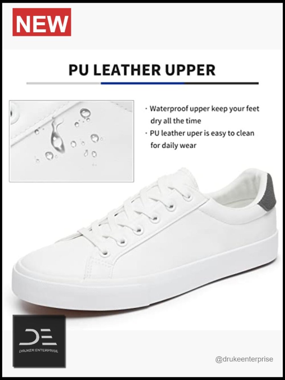 White PU Leather Low Top Fashion Sneakers Casual Shoe for Men - Picture 4 of 7